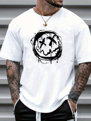 Cross Eyes Face Print Men's Graphic Crew Neck Niche T shirt