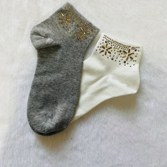 Sparkle Rhinestone Crew Socks for Women