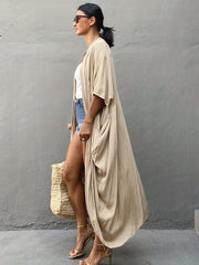 V Neck Long Sleeve Cover Up Shirt Loose Fit Casual Beachwear