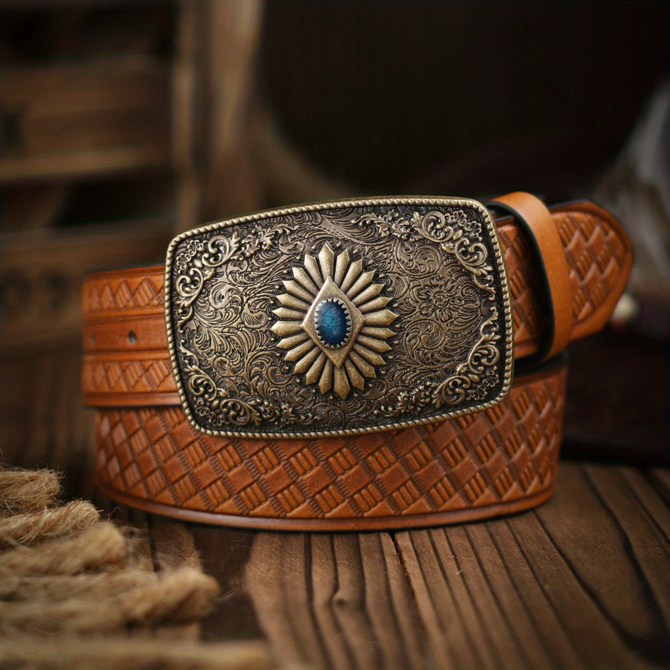 Vintage Sapphire Pattern Buckle Belt for Men