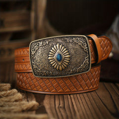 Vintage Sapphire Pattern Buckle Belt for Men