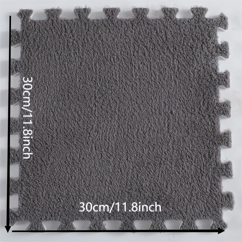 12pcs Plush Puzzle Foam Floor Mat Square Carpet Interlocking Anti Slip Seat Pads