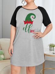 Christmas Nightdress with Raglan Sleeve Round Neck Tee Sleep Dress