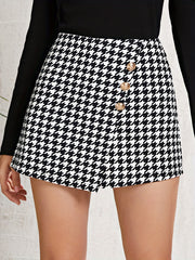 Houndstooth Button Asymmetrical Skort Women's Clothing