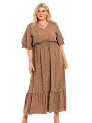 Dot Print Layered Bell Sleeve Maxi Dress