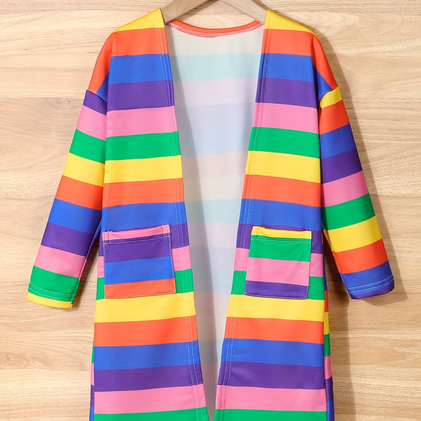 Girls' Rainbow Stripe Long Cardigan For Kids
