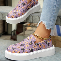 Women's Pumpkin & Cat Print Sneakers Halloween Canvas Shoes