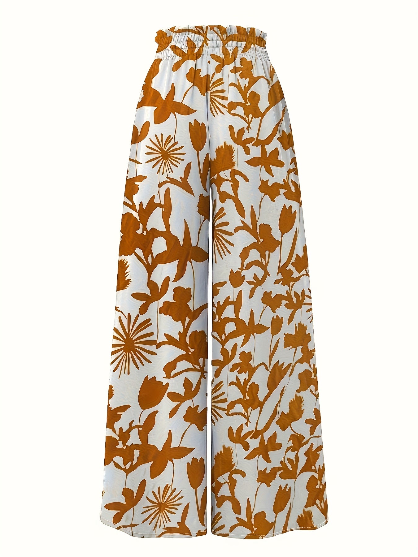 Plant Print Wide Leg Pants Loose Pants For Spring & Fall