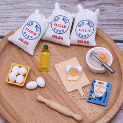 Dollhouse Kitchen Set Whisk Flour Sugar Bottles Wood Plastic DIY Decor