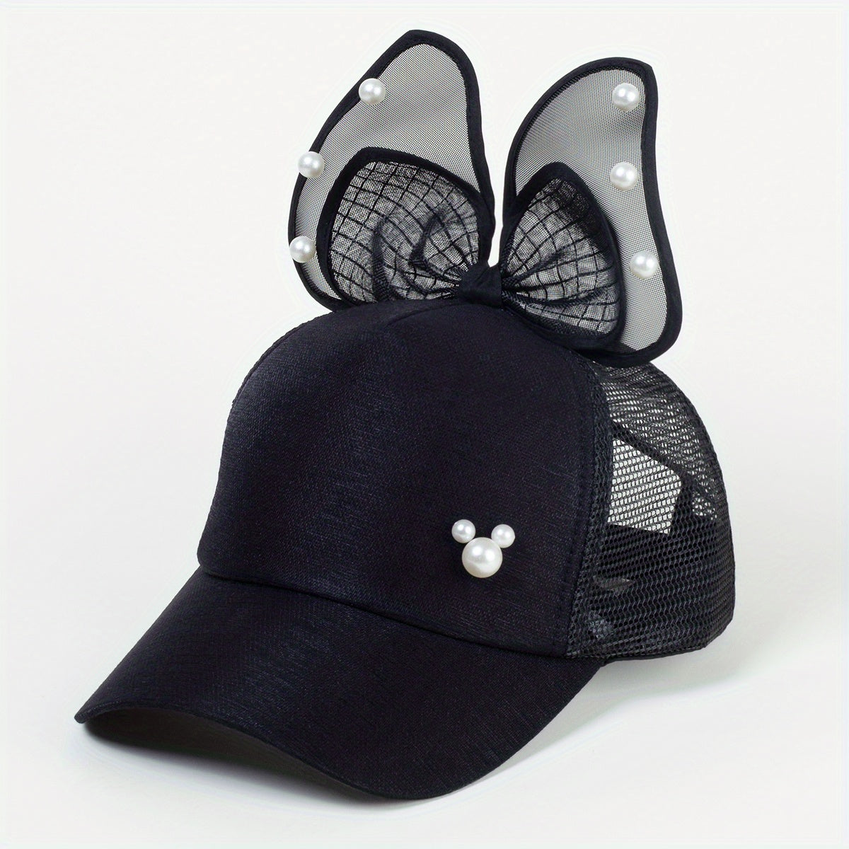 Lace Bowknot Ears Trucker Hat Cotton Baseball Cap Mesh Lightweight Dad Hats