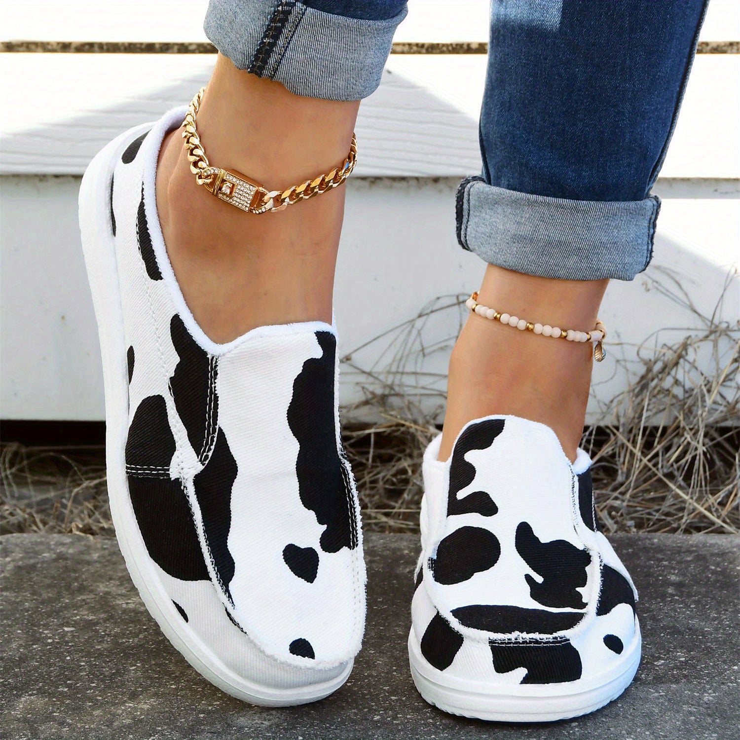 Cow Pattern Mules Sneakers Women's Lightweight Walking Shoes