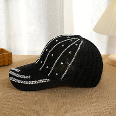 Rhinestone Decor Knitted Baseball Cap Hollow Solid Dad Hat Casual