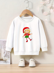Christmas Anime Elf Print Girls Casual Pullover Sweatshirt