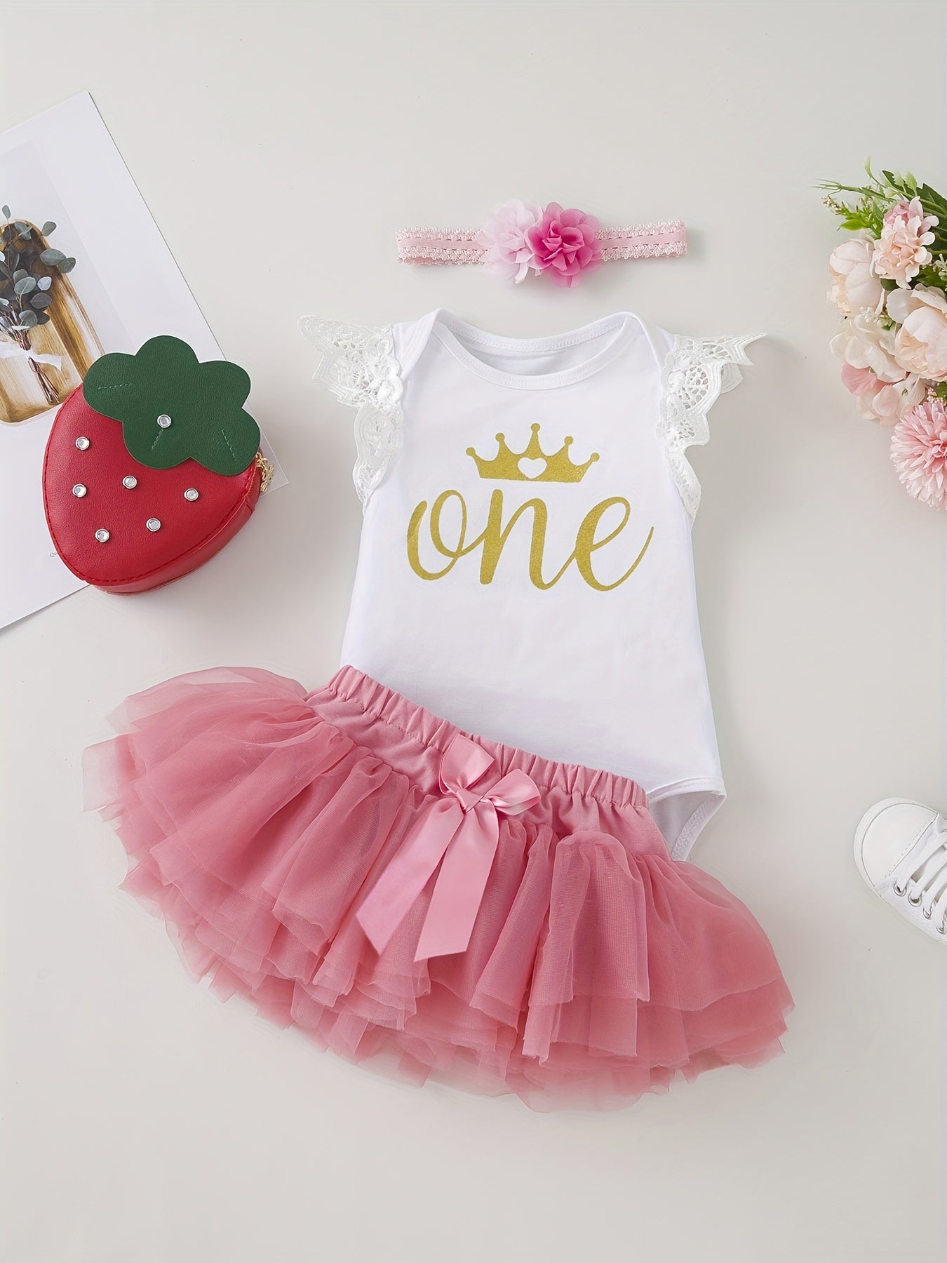 Baby Birthday Party Holiday Clothes Flutter Sleeve Romper & Princess Dress Set