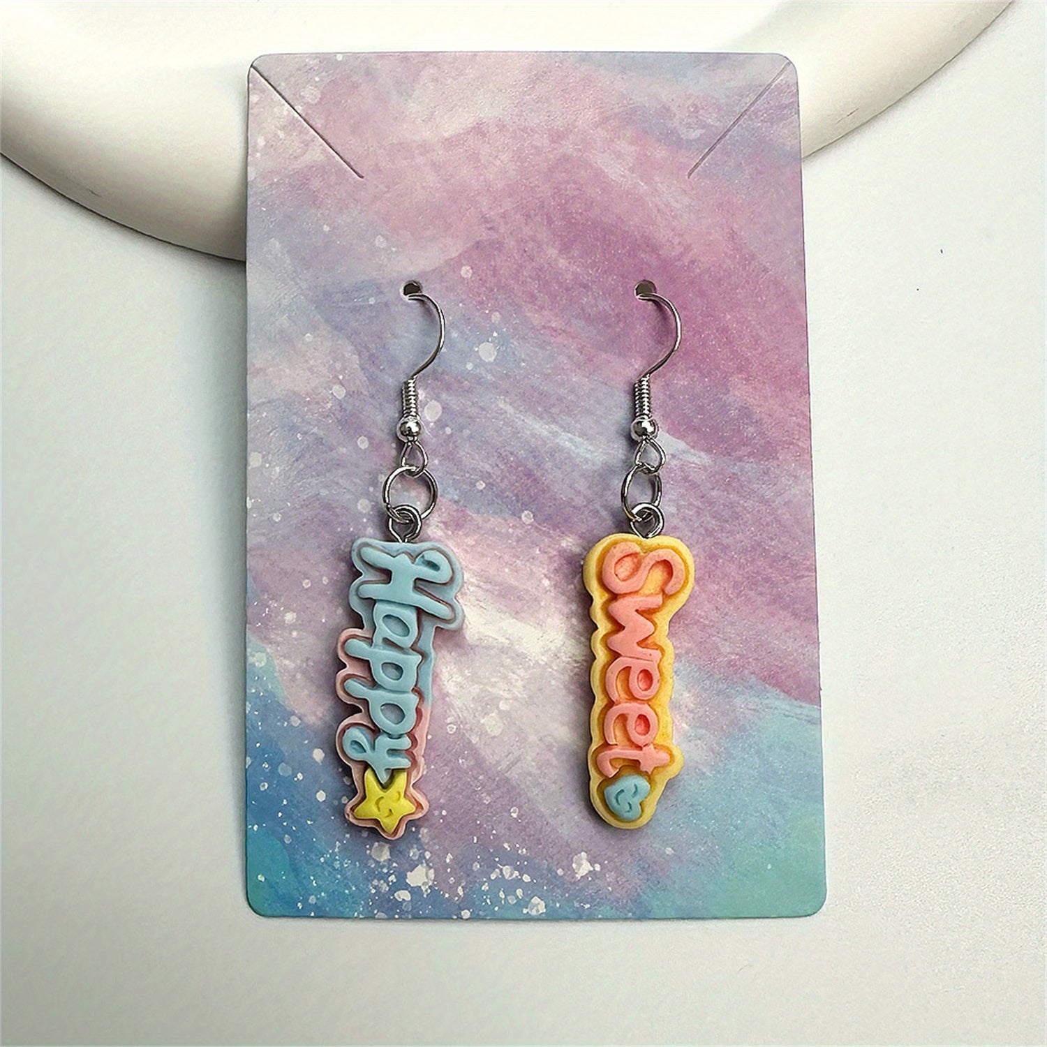 Letter HAPPY SWEET Resin Earrings Cartoon Drop Dangling Stud Earrings