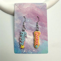 Letter HAPPY SWEET Resin Earrings Cartoon Drop Dangling Stud Earrings