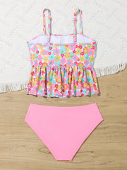 Toddler Girls Bikini Tankini Swimsuit Floral Graphic Ruffle Trim Set