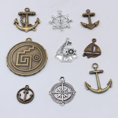 30pcs Mixed Pirate Series DIY Jewelry Pendants Retro Alloy Anchor Rudder Compass