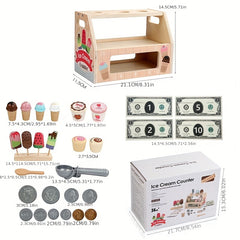 Wooden Ice Cream Counter Playset for Girls Kitchen Toys Gift for 3-6 Years Old