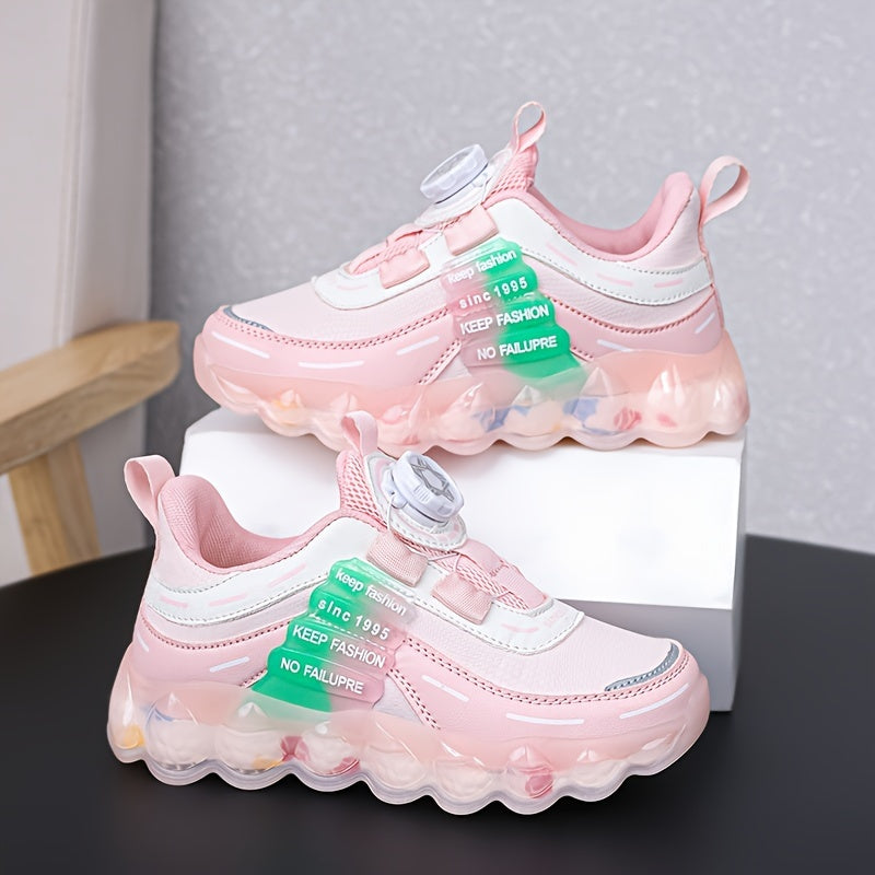 Girl's Rotating Buckle Running Shoes Soft Sole Sneakers