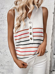 Striped Knitted V Neck Tank Top Summer Sleeveless Casual Top