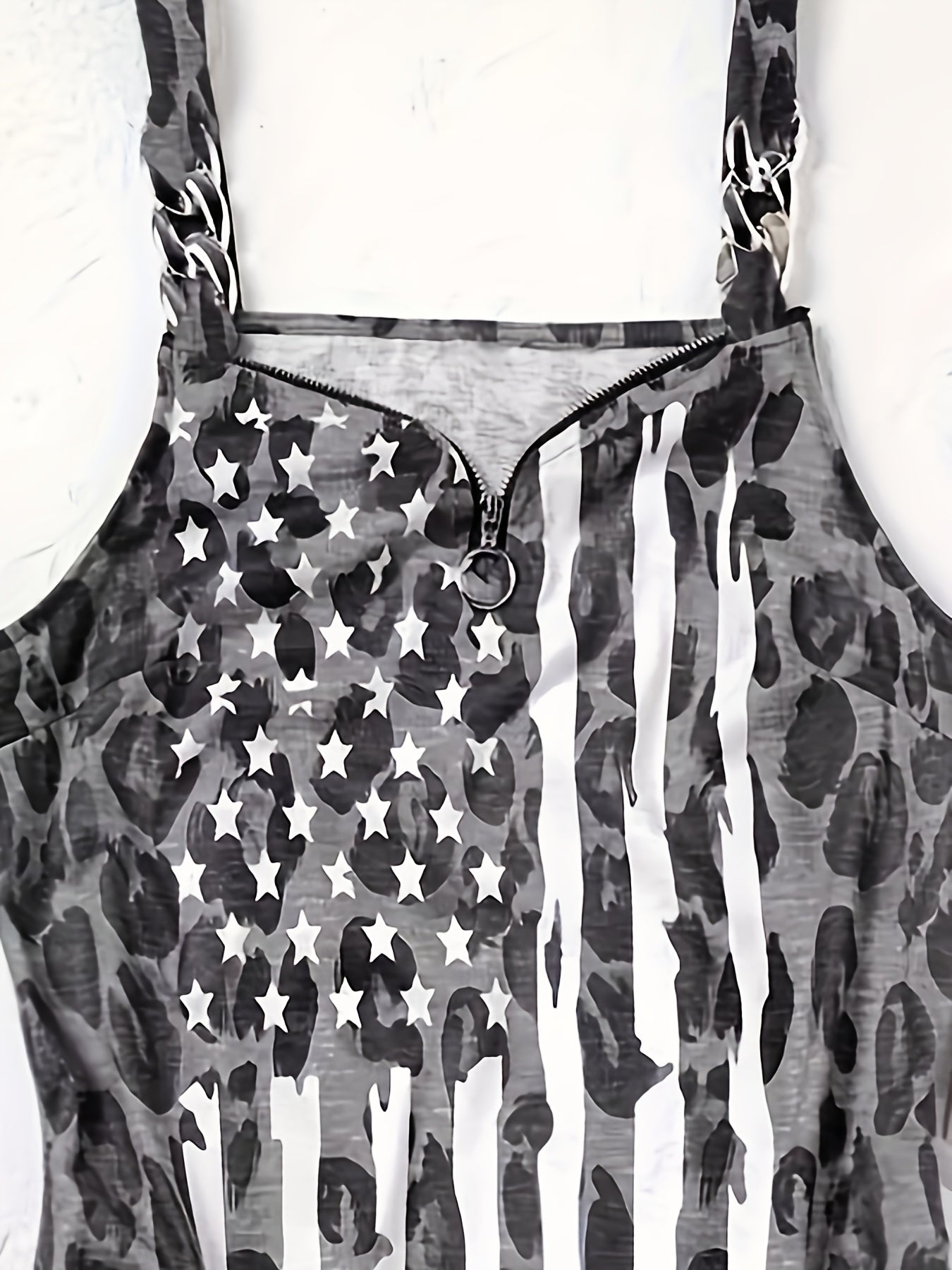 Casual Dress Women's Plus Flag Print V Neck Metal Decor Cami Dress