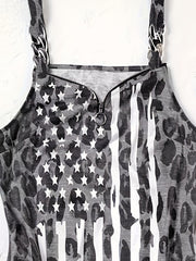 Casual Dress Women's Plus Flag Print V Neck Metal Decor Cami Dress