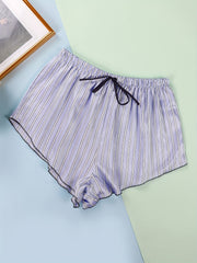 Striped Satin Sleep Bottoms Lace Up Shorts Women's Sleepwear