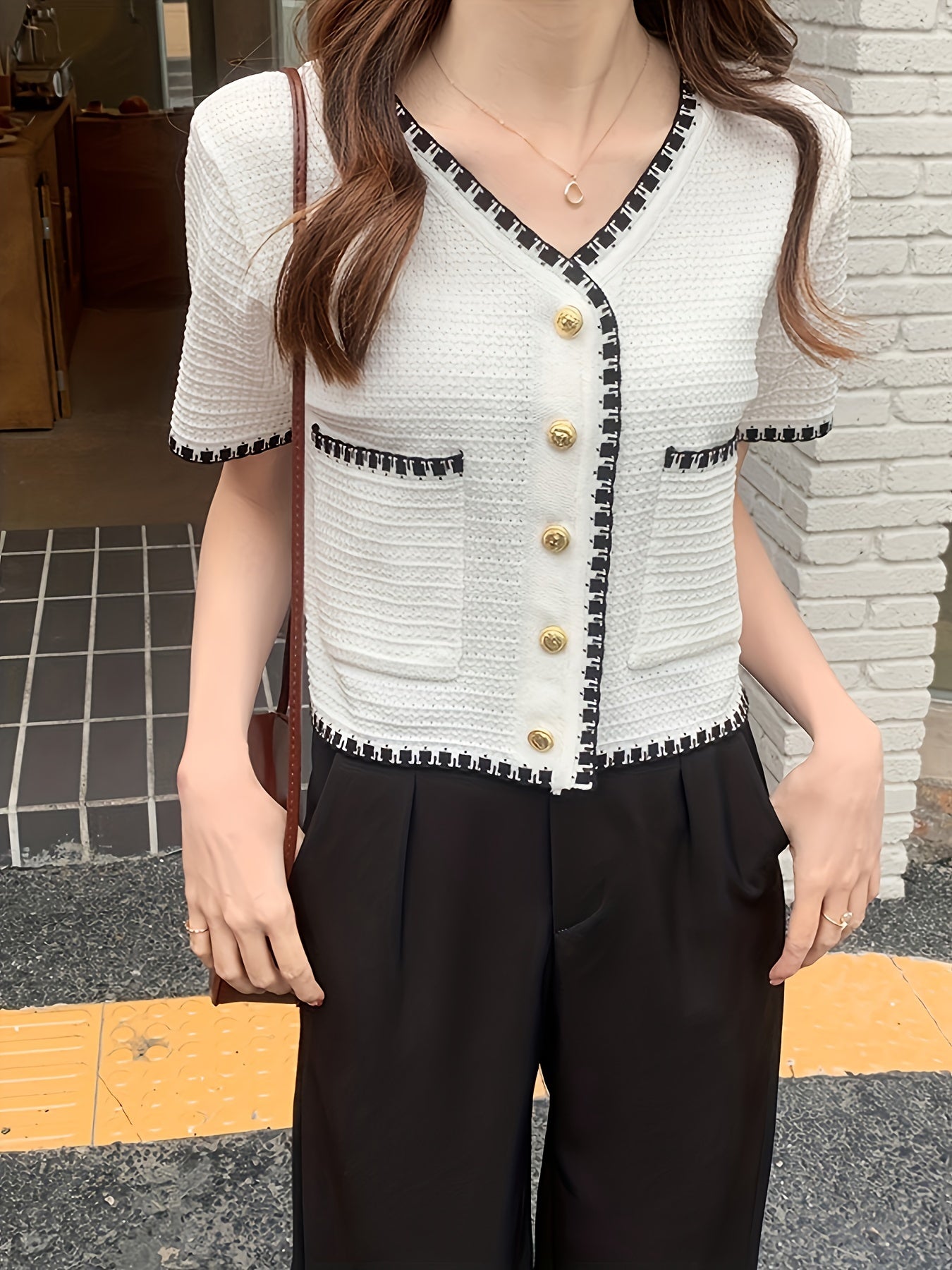 V Neck Button Up Cardigan for Women