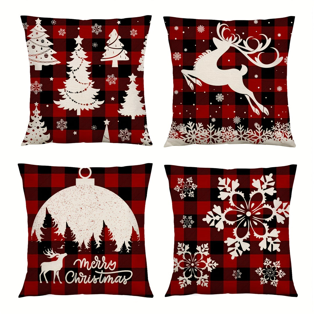 4pcs Christmas Tree Snowflake Pillow Covers for Home Decor