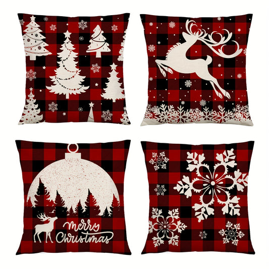 4pcs Christmas Tree Snowflake Pillow Covers for Home Decor