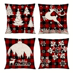 4pcs Christmas Tree Snowflake Pillow Covers for Home Decor