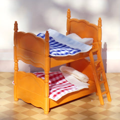 Stomle Family Dollhouse Bunk Bed Set - Cozy Orange Wooden Frame with Red Canopy