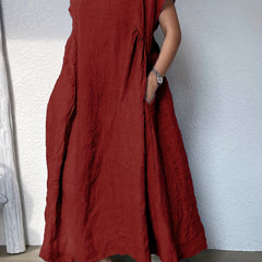Solid Short Sleeve Maxi Dress With Pockets