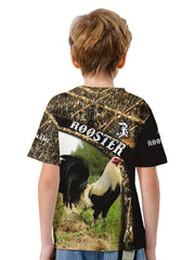 Rooster 3D Print Kids T shirt Boys Summer Lightweight Round Neck Top