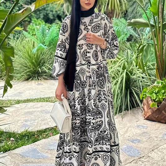 Casual Kaftan Dress Women's Plus Paisley Floral Print Maxi Dress