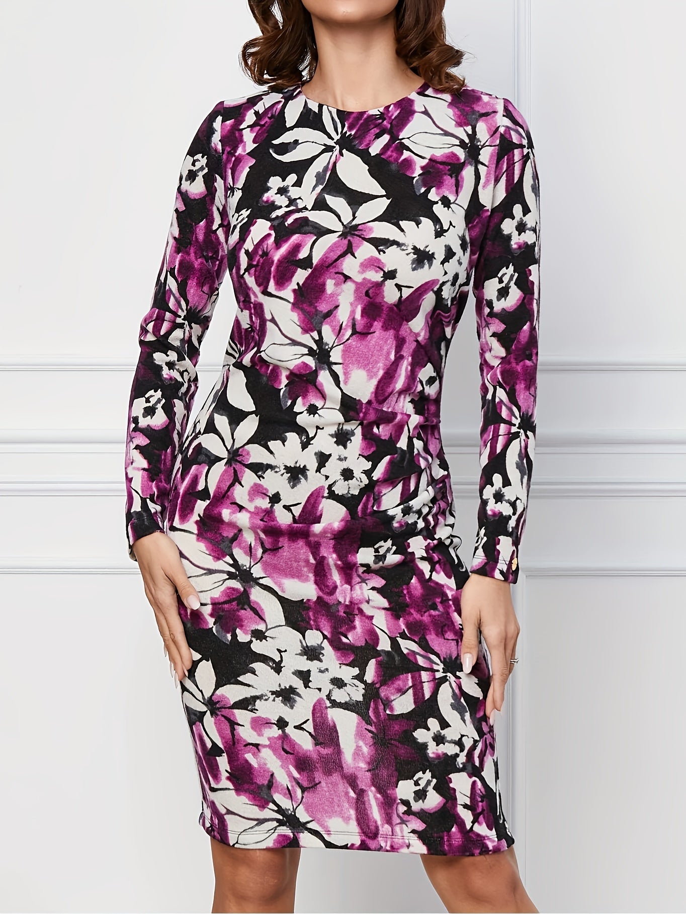 Floral Print Long Sleeve Mini Dress