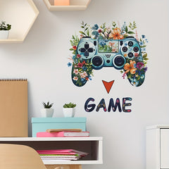 Gamer Wall Decal Cartoon Gaming Flowers Green Leaves Wall Sticker