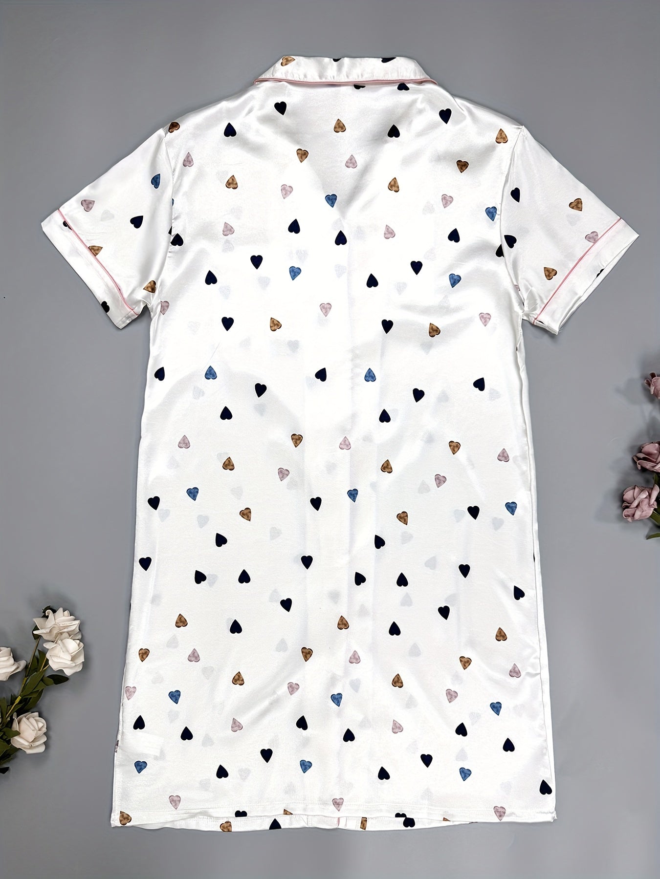Heart Print NightDress Short Sleeve Pajama Dress