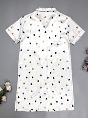 Heart Print NightDress Short Sleeve Pajama Dress
