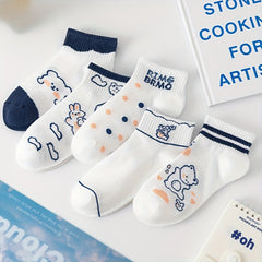 5 Pairs Cartoon Bear Print Socks & Crew Short Socks Women's Stockings