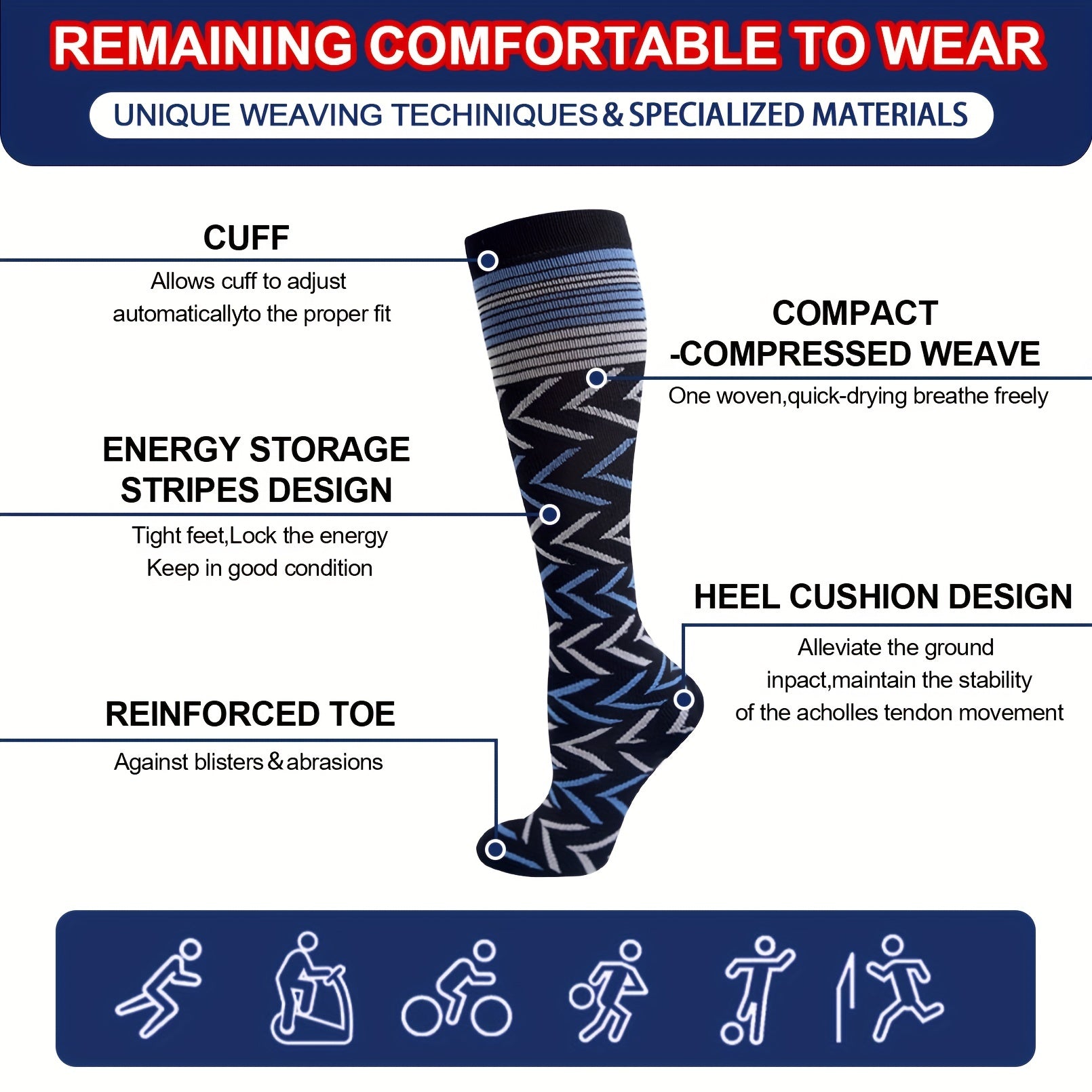 Stretchy Compression Socks for Women - Sports Calf Socks for Cycling & Running