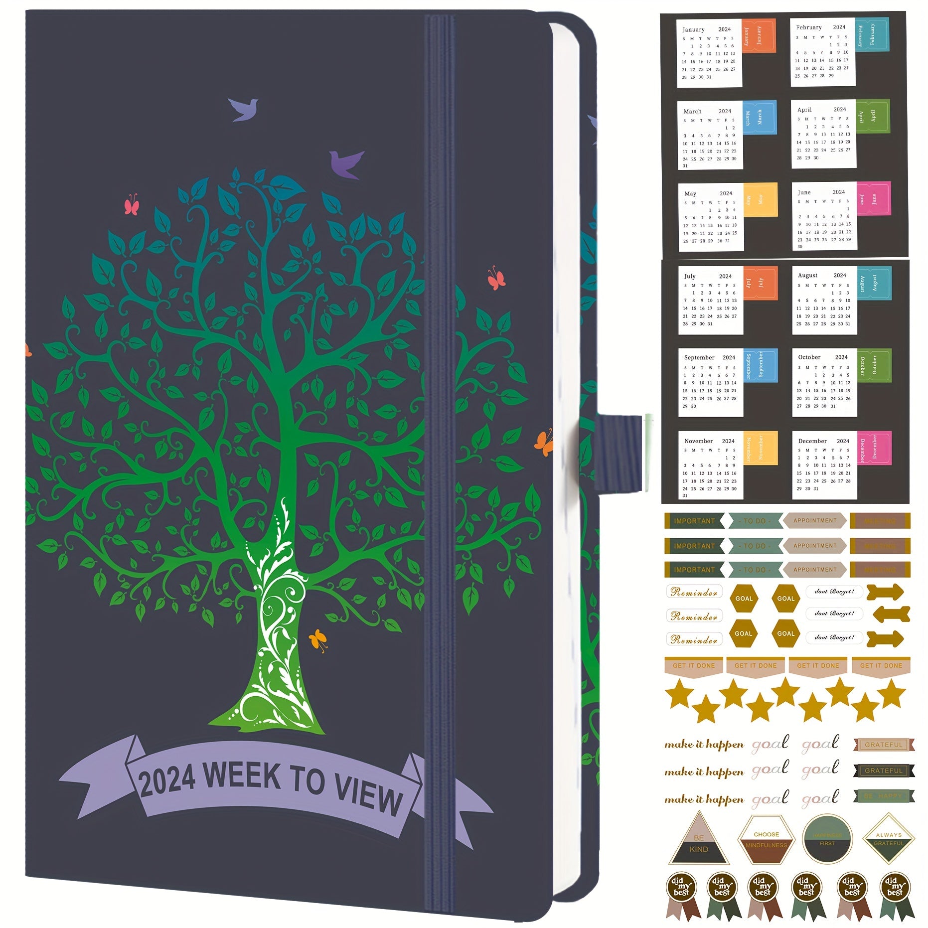 A5 Week To View Diary Jan-Dec Faux Leather Hard Cover