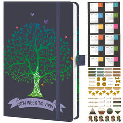 A5 Week To View Diary Jan-Dec Faux Leather Hard Cover