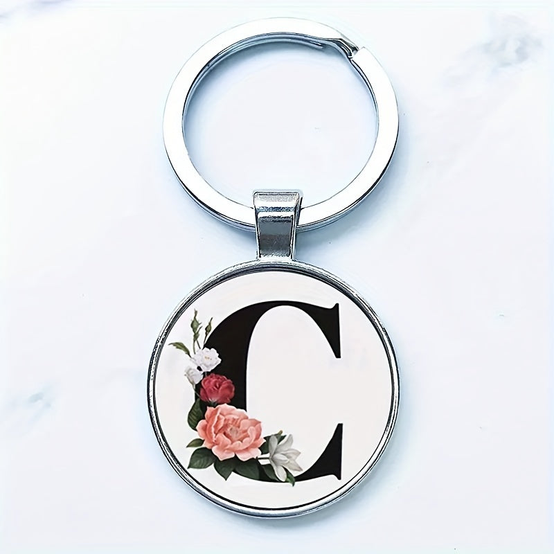 Letter Print Pendant Keychain Metal Alloy Key Chain Keyring Gift
