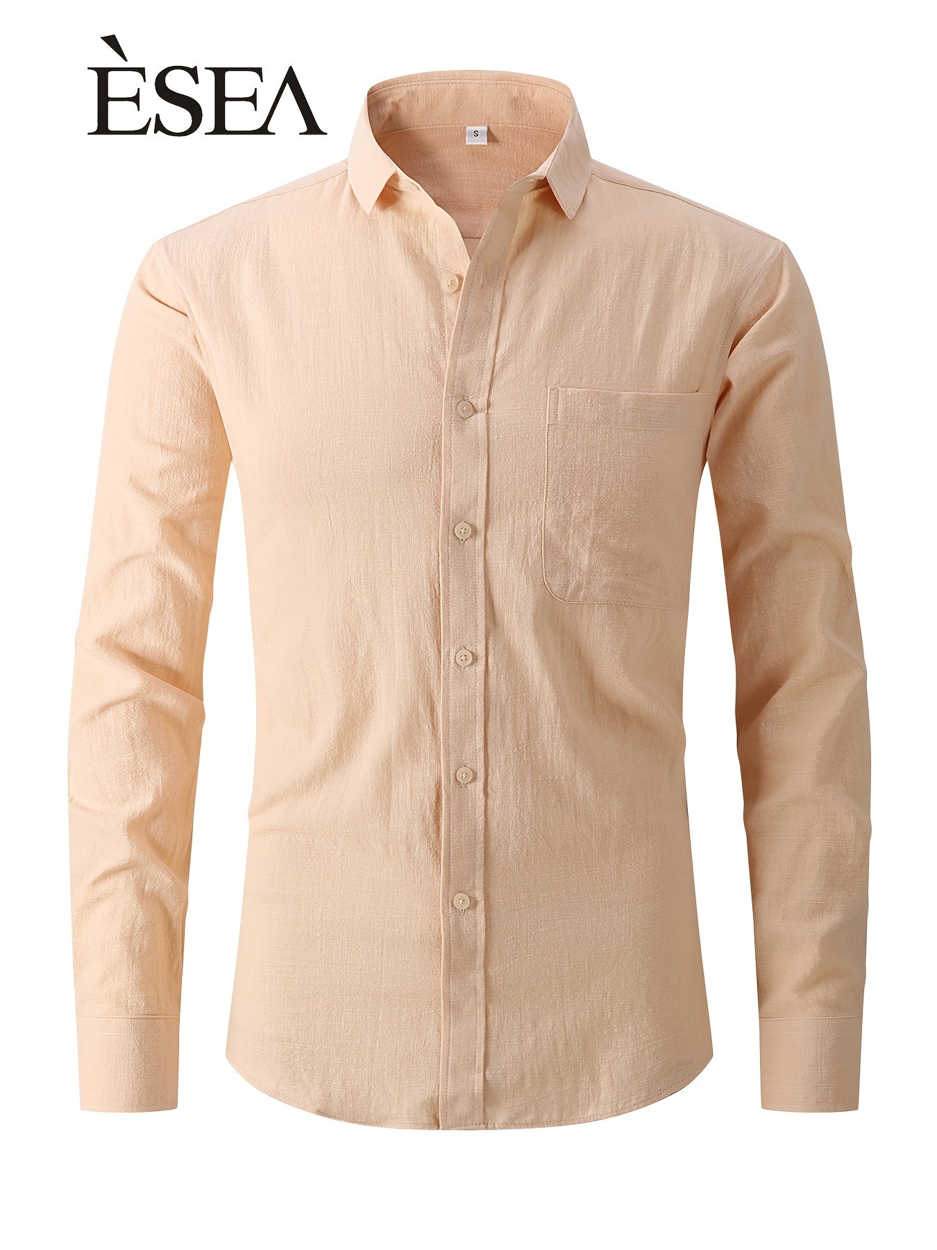 Men's Plus Size Solid Faux Linen Long Sleeve Shirt