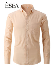 Men's Plus Size Solid Faux Linen Long Sleeve Shirt