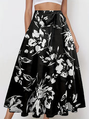 Floral Print Lace Up Skirt High Waist Midi Skirt Spring Summer