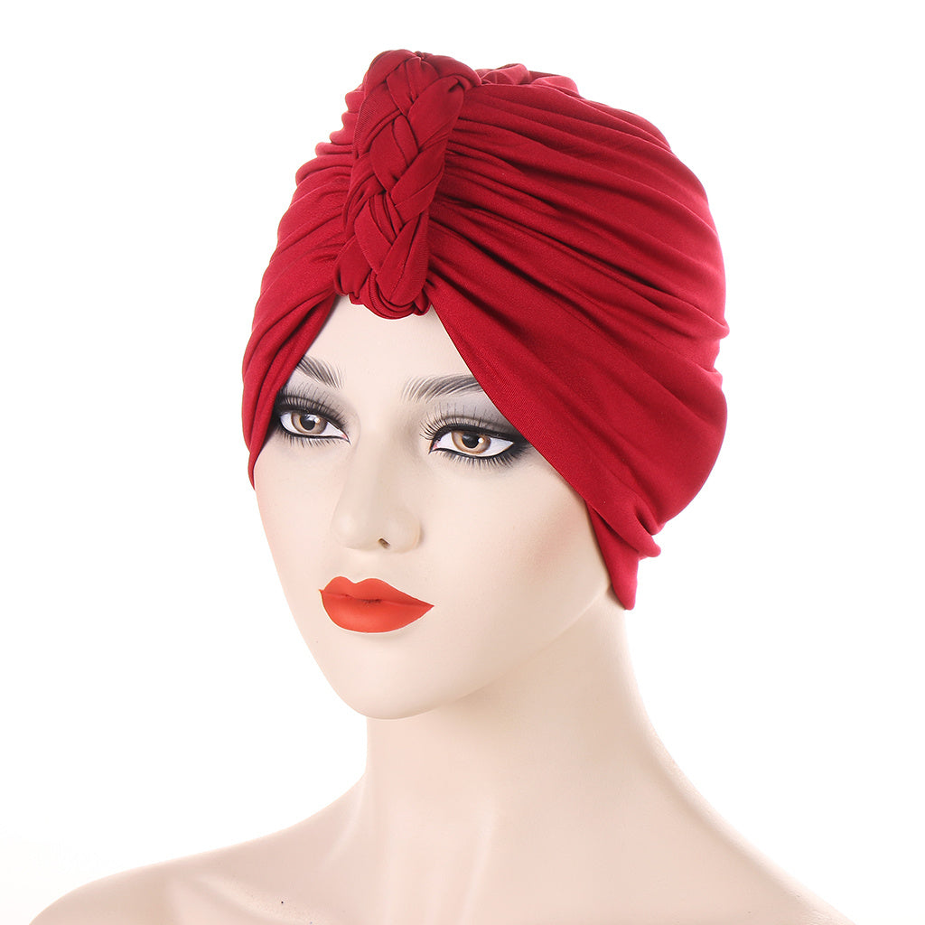 Solid Twist Braided Turban Cap Head Wrap Chemo Cap