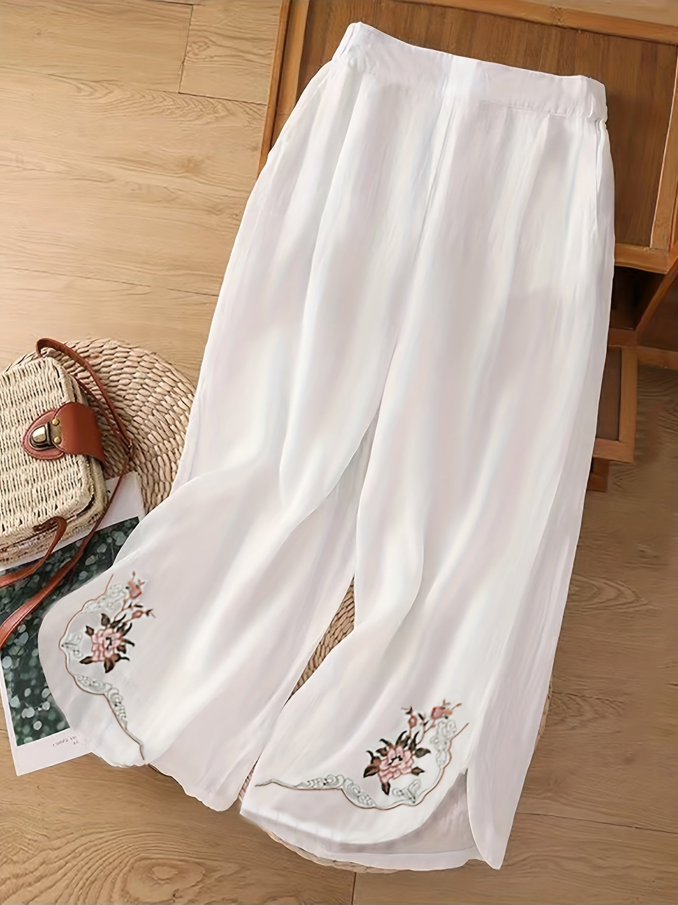 Floral Pattern Crop Wide Leg Pants Spring & Fall Casual Loose Pants